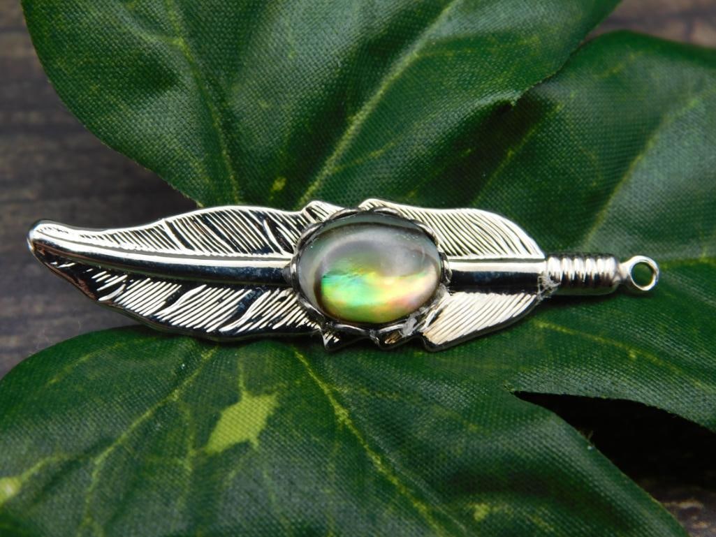 ABALONE STONE FEATHER PENDANT ROCK STONE LAPIDARY SPECIMEN (1 of 2)
