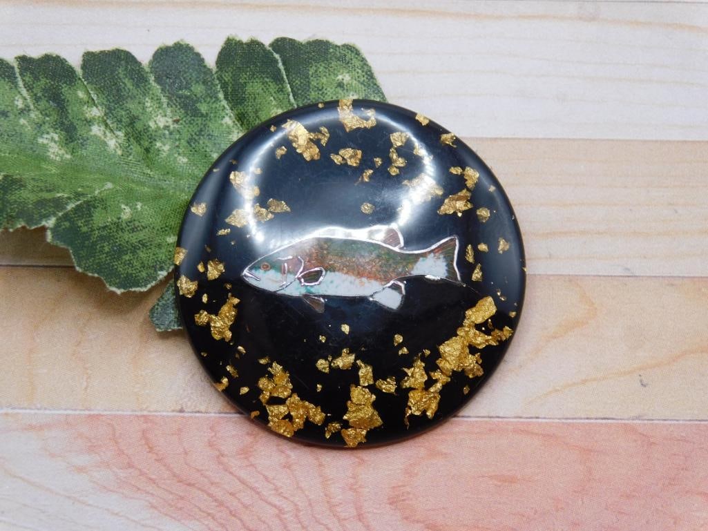 GOLD FLECKED FISH CABOCHON ROCK STONE LAPIDARY SPECIMEN: GOLD FLECKED FISH CABOCHON ROCK STONE LAPIDARY SPECIMEN