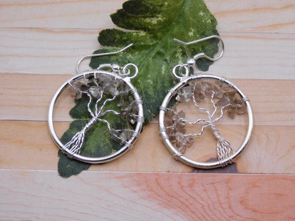 GENUINE STONE WIRE TREE EARRINGS ROCK STONE LAPIDARY SPECIMEN: GENUINE STONE WIRE TREE EARRINGS ROCK STONE LAPIDARY SPECIMEN