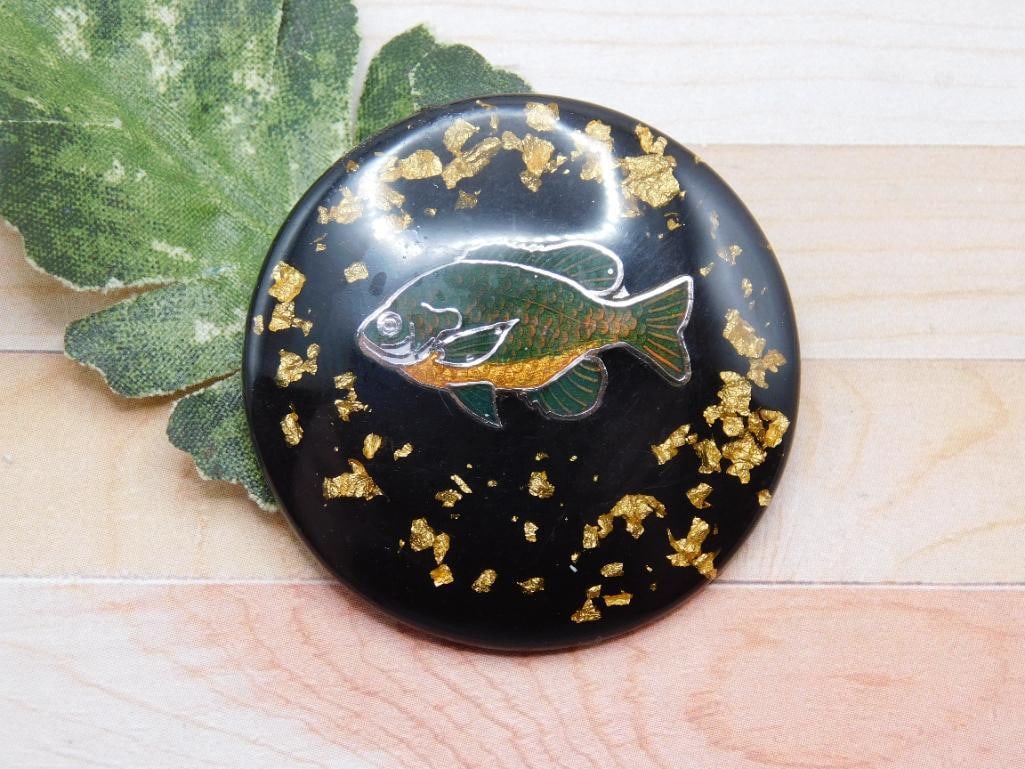 GOLD FLECKED BASS CABOCHON ROCK STONE LAPIDARY SPECIMEN: GOLD FLECKED BASS CABOCHON ROCK STONE LAPIDARY SPECIMEN