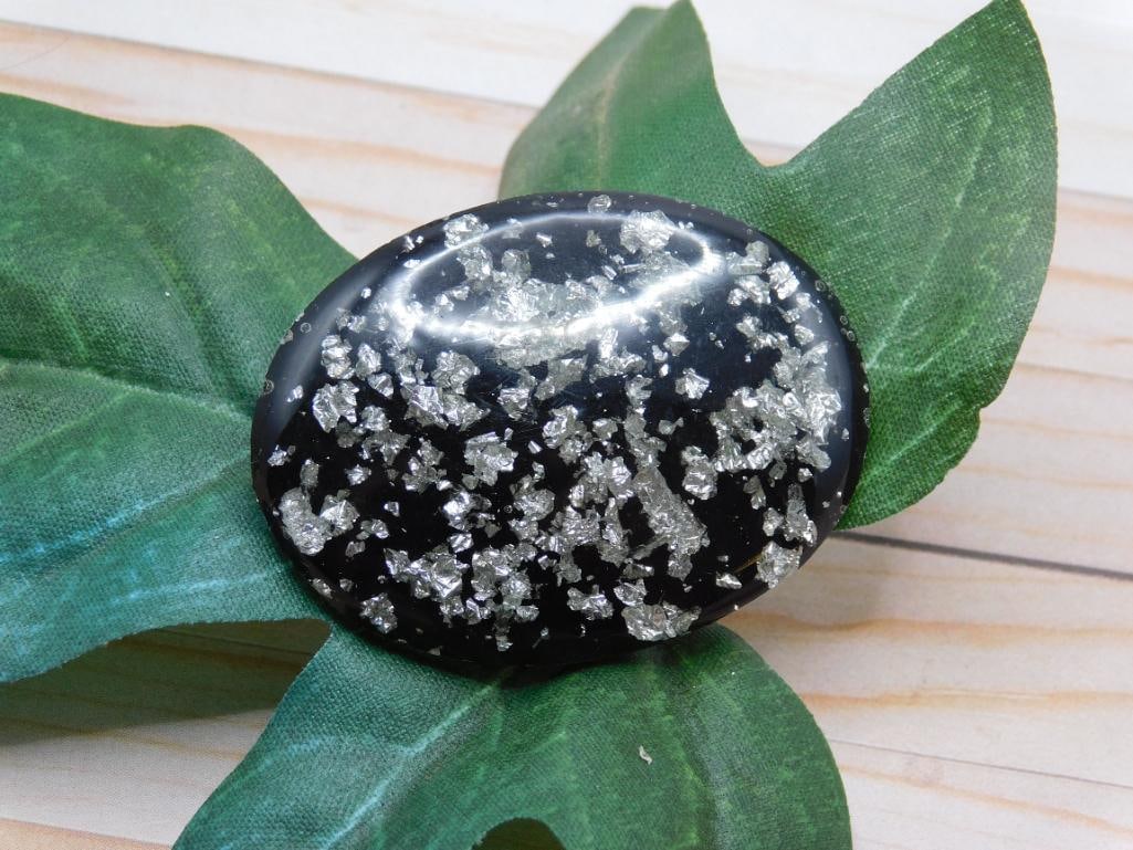 SILVER FLECKED CABOCHON ROCK STONE LAPIDARY SPECIMEN (1 of 2)