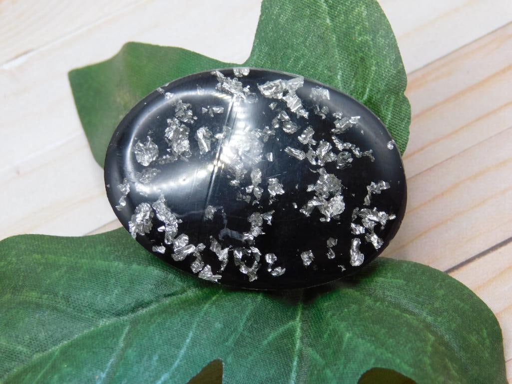 SILVER FLECKED CABOCHON ROCK STONE LAPIDARY SPECIMEN (1 of 2)