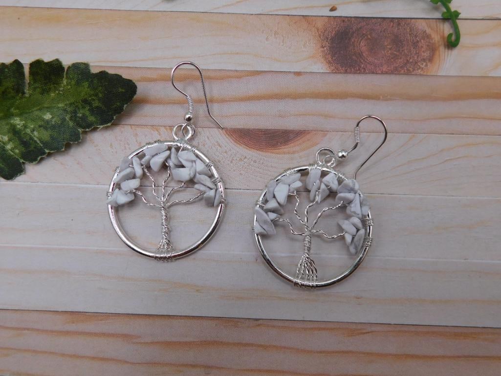 HOWLITE WIRE TREE EARRINGS ROCK STONE LAPIDARY SPECIMEN: HOWLITE WIRE TREE EARRINGS ROCK STONE LAPIDARY SPECIMEN