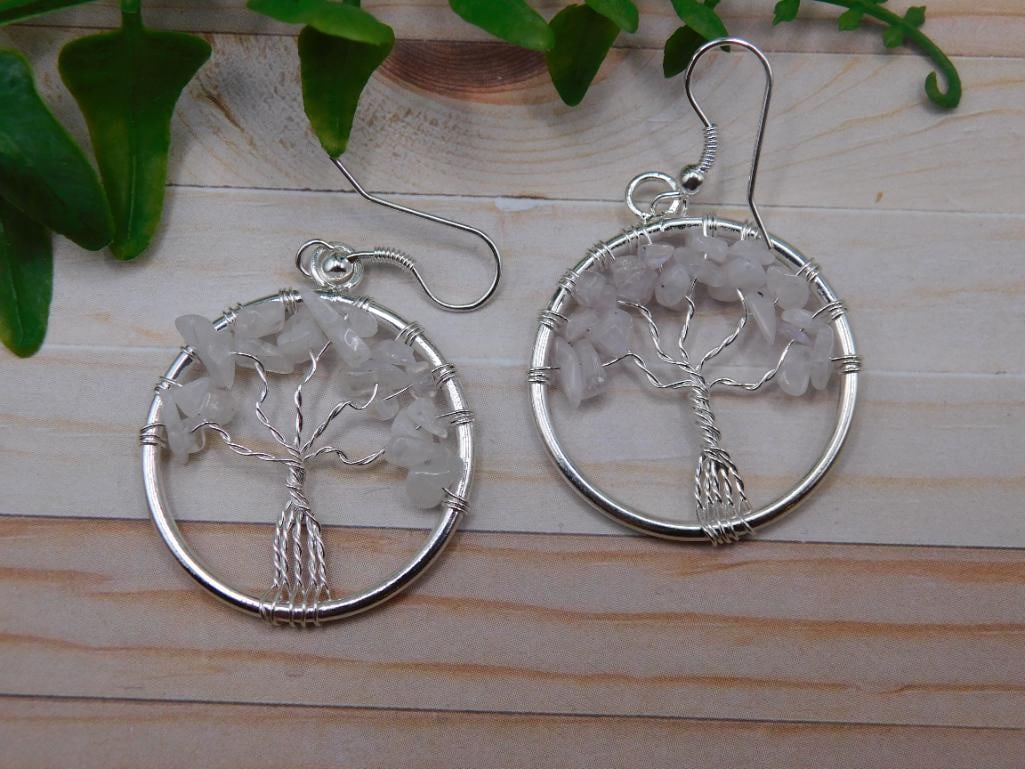 QUARTZ WIRE TREE EARRINGS ROCK STONE LAPIDARY SPECIMEN: QUARTZ WIRE TREE EARRINGS ROCK STONE LAPIDARY SPECIMEN