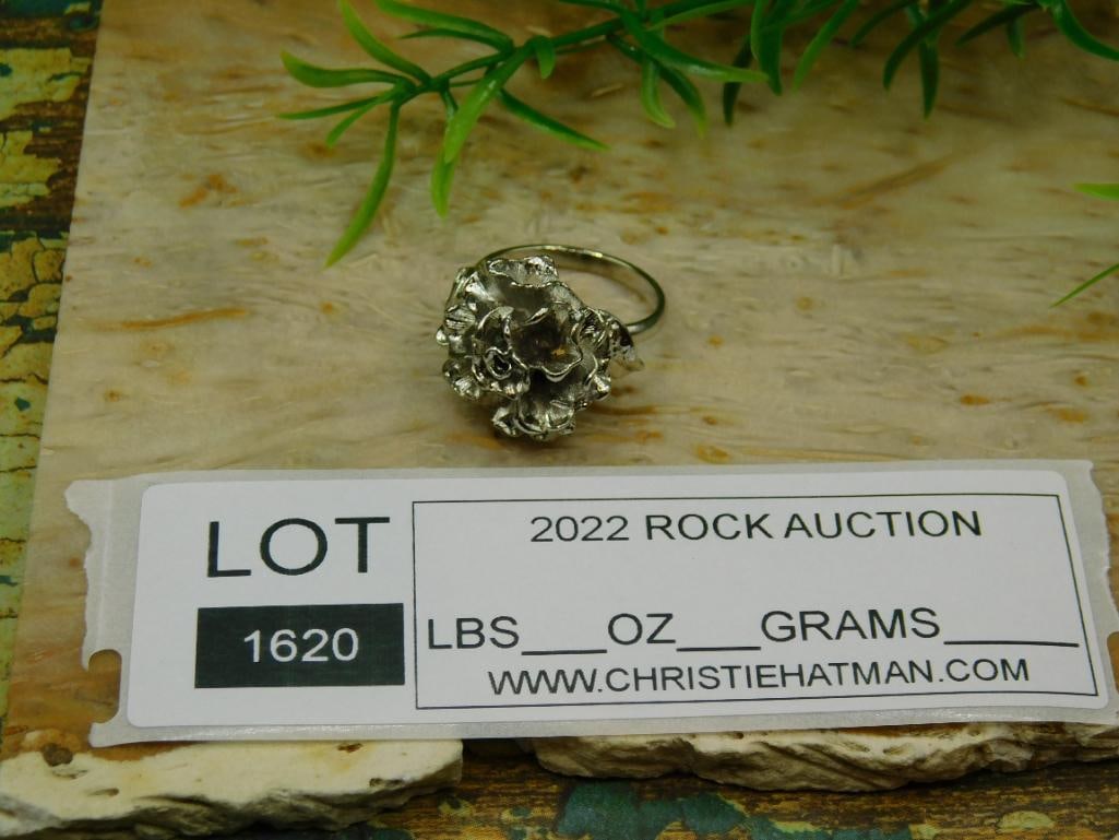 SILVER FLOWER RING ROCK STONE LAPIDARY SPECIMEN - 4