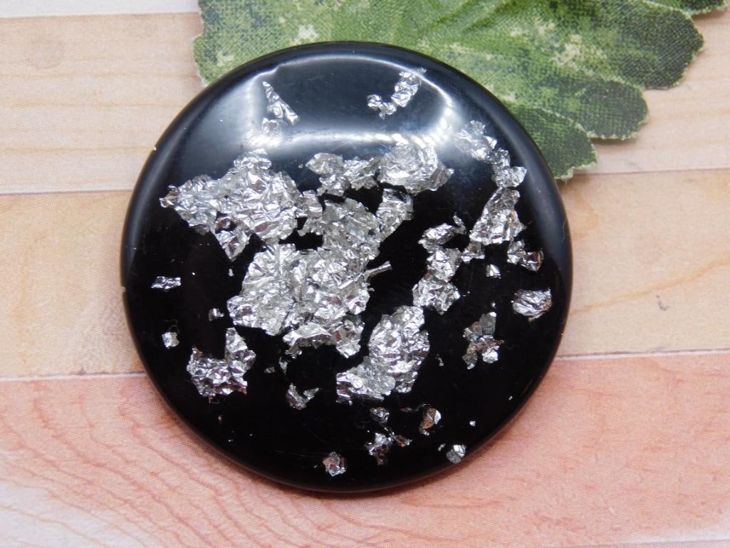 SILVER FLECKED CABOCHON ROCK STONE LAPIDARY SPECIMEN (1 of 2)