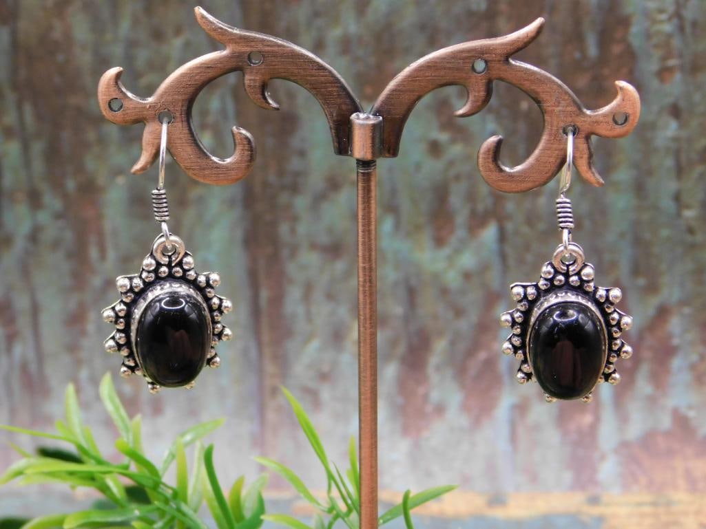 OBSIDIAN EARRINGS ROCK STONE LAPIDARY SPECIMEN: OBSIDIAN EARRINGS ROCK STONE LAPIDARY SPECIMEN