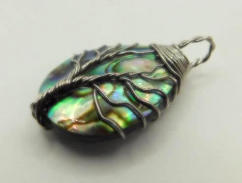ABALONE STONE WIRE TREE PENDANT ROCK STONE LAPIDARY SPECIMEN: ABALONE STONE WIRE TREE PENDANT ROCK STONE LAPIDARY SPECIMEN