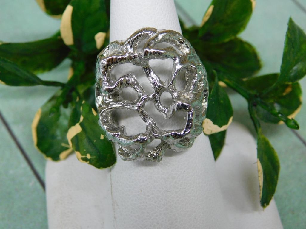 SILVER TONE RING ROCK STONE LAPIDARY SPECIMEN (1 of 2)