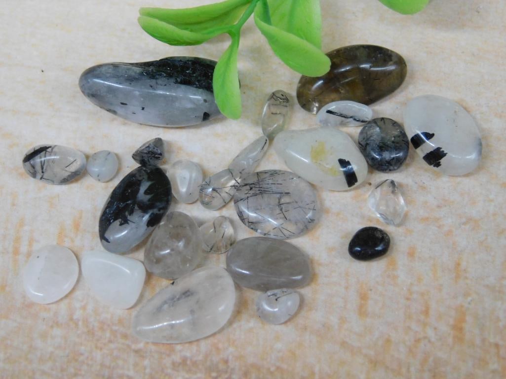 TOURMALATED QUARTZ ROCK STONE LAPIDARY SPECIMEN: TOURMALATED QUARTZ ROCK STONE LAPIDARY SPECIMEN