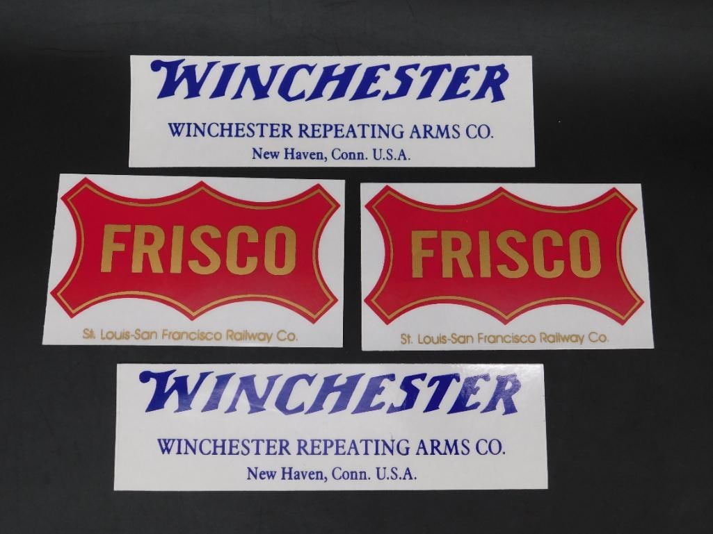 WINCHESTER AND FRISCO ADVERTISING STICKERS VINTAGE ANTIQUE: WINCHESTER AND FRISCO ADVERTISING STICKERS VINTAGE ANTIQUE