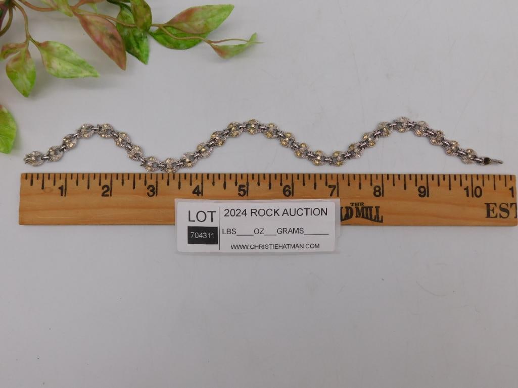 Silver and Yellow Stone Accent Link Bracelet - 3