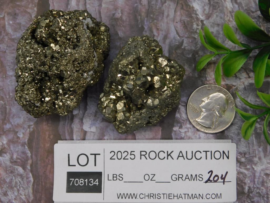 Two Pyrite Cluster Specimens with Crystalline Structure - 3