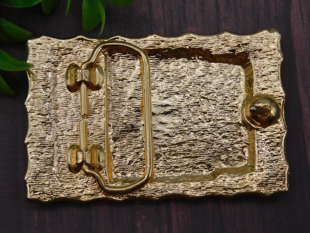 Gold-Tone Rectangular Belt Buckle With Textured Design - 2