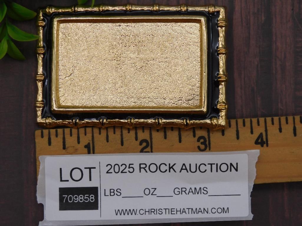 Gold-Tone Rectangular Belt Buckle With Textured Design - 3