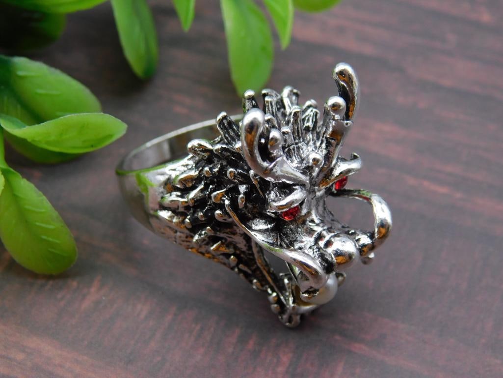 Dragon Ring with Red Stones and Pearl Accent: Dragon Ring with Red Stones and Pearl Accent