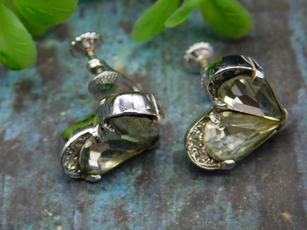 Eisenburg Vintage Screw Back Heart-Shaped Earrings with Clear Stones: Eisenburg Vintage Screw Back Heart-Shaped Earrings with Clear Stones