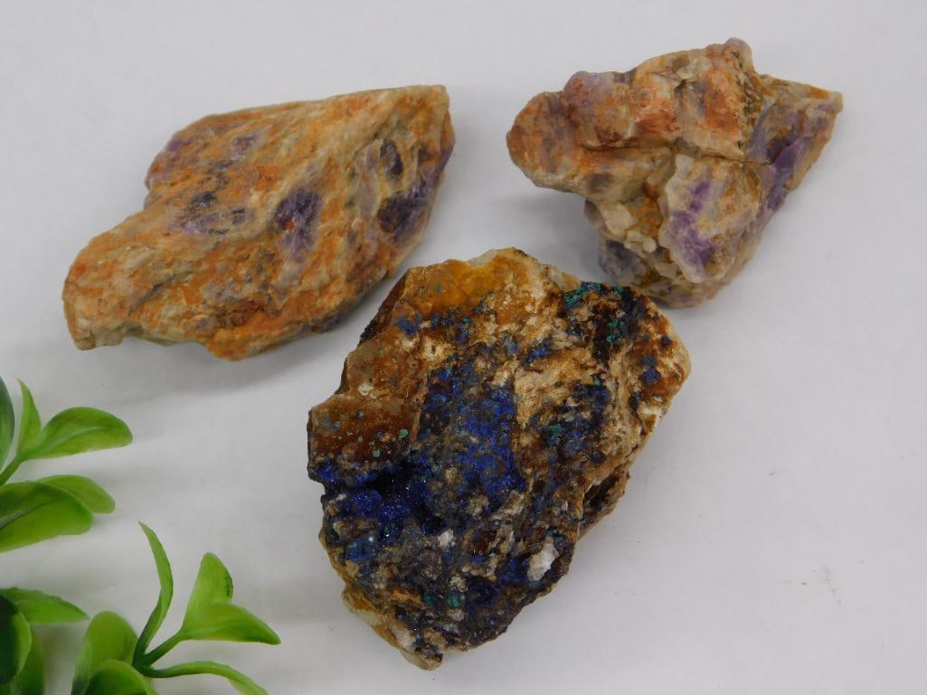 Three Un Mineral Specimens with Purple and Blue Hues: Three Un Mineral Specimens with Purple and Blue Hues