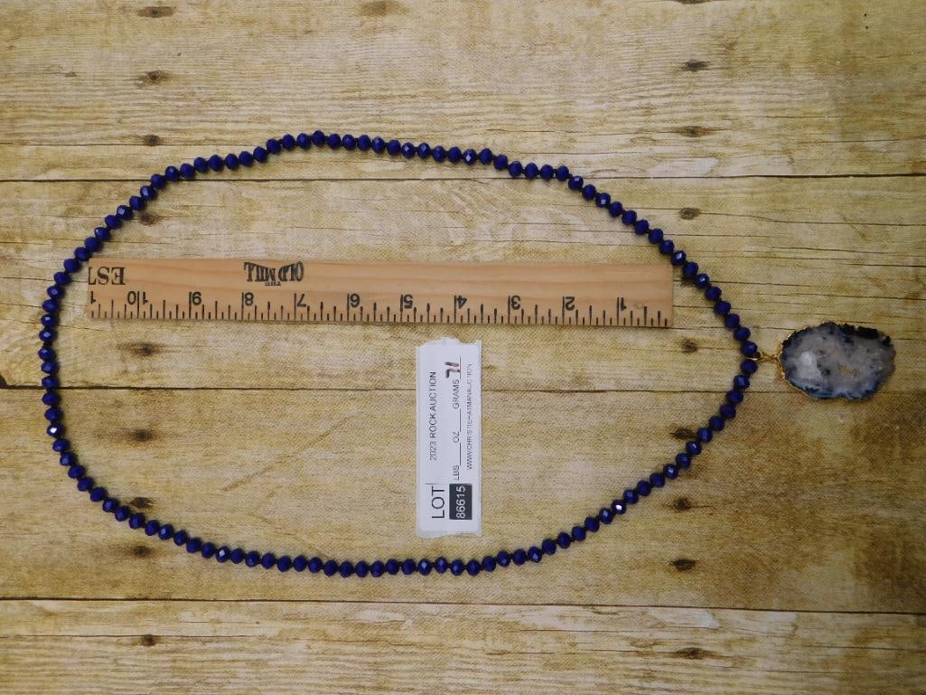 GEODE SLICE PENDANT ON SPARKLE BEAD NECKLACE - 2