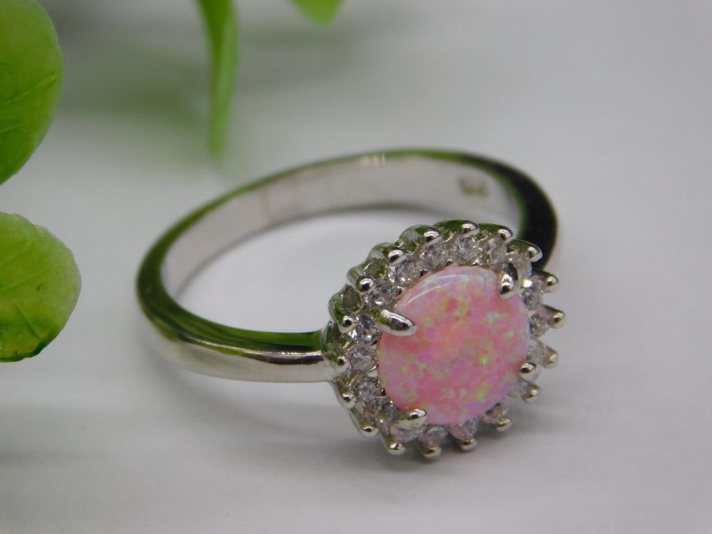Sterling Silver Ring with Pink Stone and Clear Accents (1 of 3)