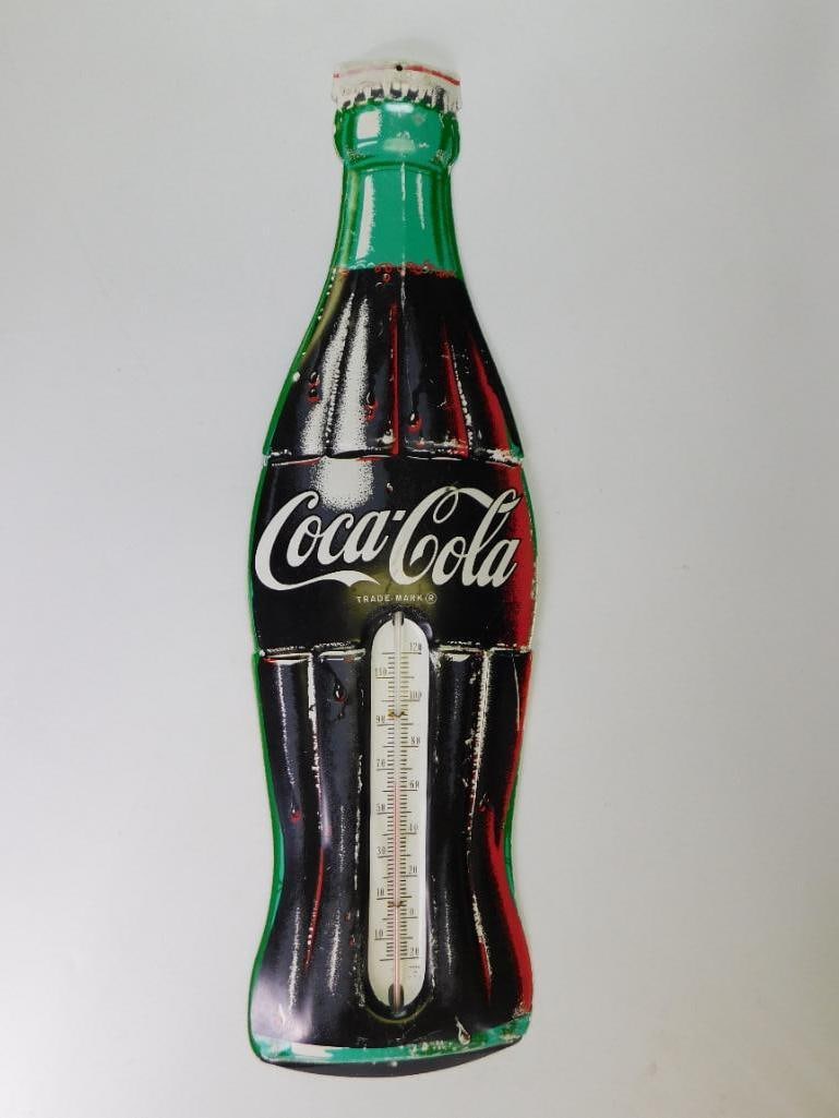 VINTAGE COCA-COLA DIE-CUT EMBOSSED METAL BOTTLE THERMOMETER SIGN (1 of 4)