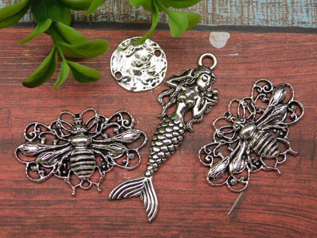 MERMAID PENDANT, HAMMERED DISC PENDANT, AND BEE PENDANTS: MERMAID PENDANT, HAMMERED DISC PENDANT, AND BEE PENDANTS