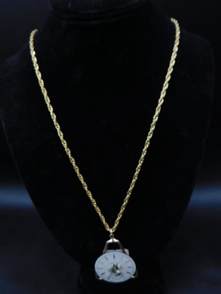 STEMPUNK PYRITE AND TIME PIECE PENDANT ON CHAIN NECKLACE: STEMPUNK PYRITE AND TIME PIECE PENDANT ON CHAIN NECKLACE
