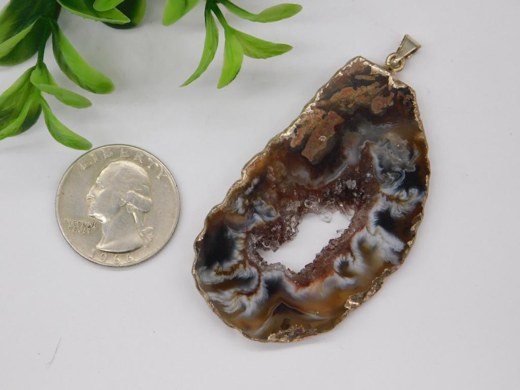 GEODE SLICE PENDANT ROCK STONE LAPIDARY SPECIMEN - 2