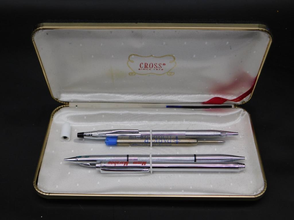 VINTAGE CROSS CLASSIC CENTURY LUSTROUS CHROME PEN AND PENCIL SET: VINTAGE CROSS CLASSIC CENTURY LUSTROUS CHROME PEN AND PENCIL SET