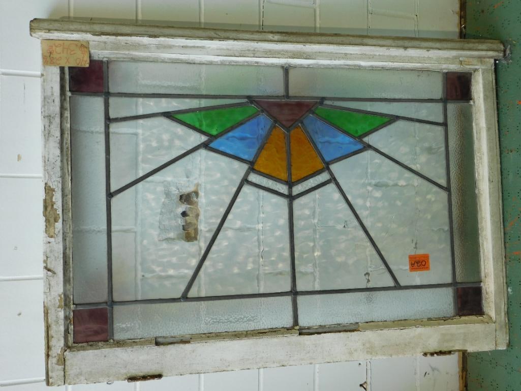 ARCHITECTURAL STAINED GLASS WINDOW ART VINTAGE ANTIQUE (1 of 3)