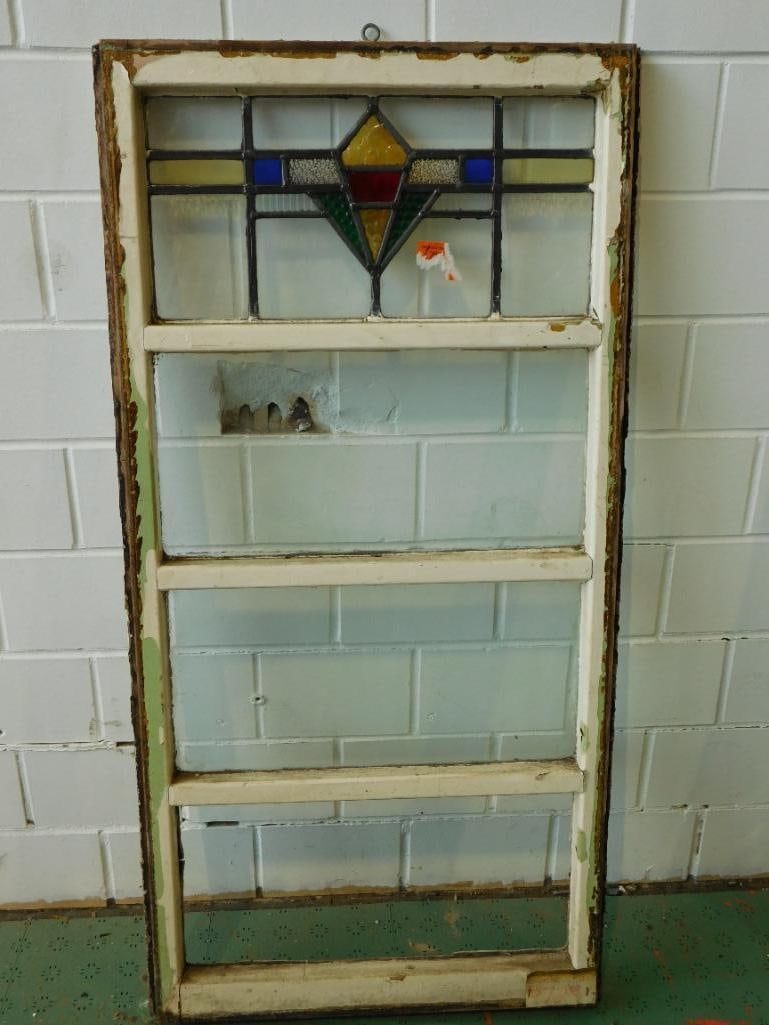 ARCHITECTURAL STAINED GLASS WINDOW ART VINTAGE ANTIQUE (1 of 3)