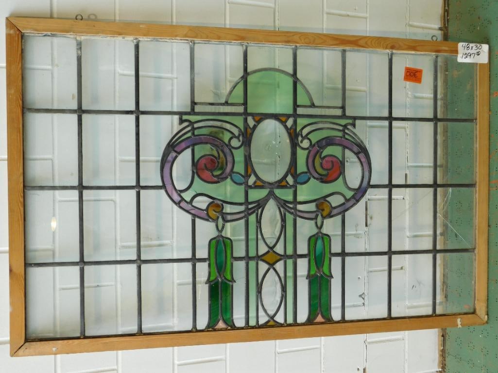 ARCHITECTURAL STAINED GLASS WINDOW ART VINTAGE ANTIQUE (1 of 3)