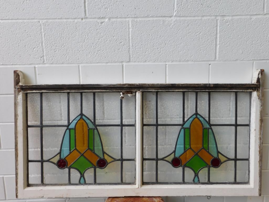 ARCHITECTURAL STAINED GLASS WINDOW ART VINTAGE ANTIQUE (1 of 3)