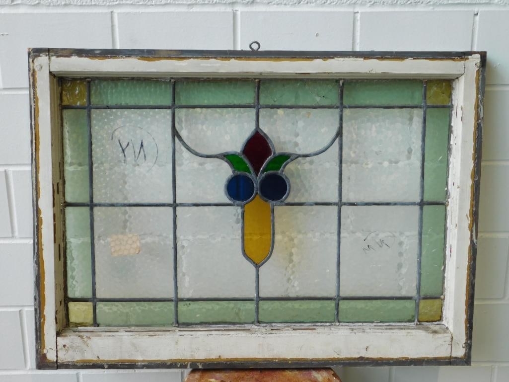 ARCHITECTURAL STAINED GLASS WINDOW ART VINTAGE ANTIQUE (1 of 3)