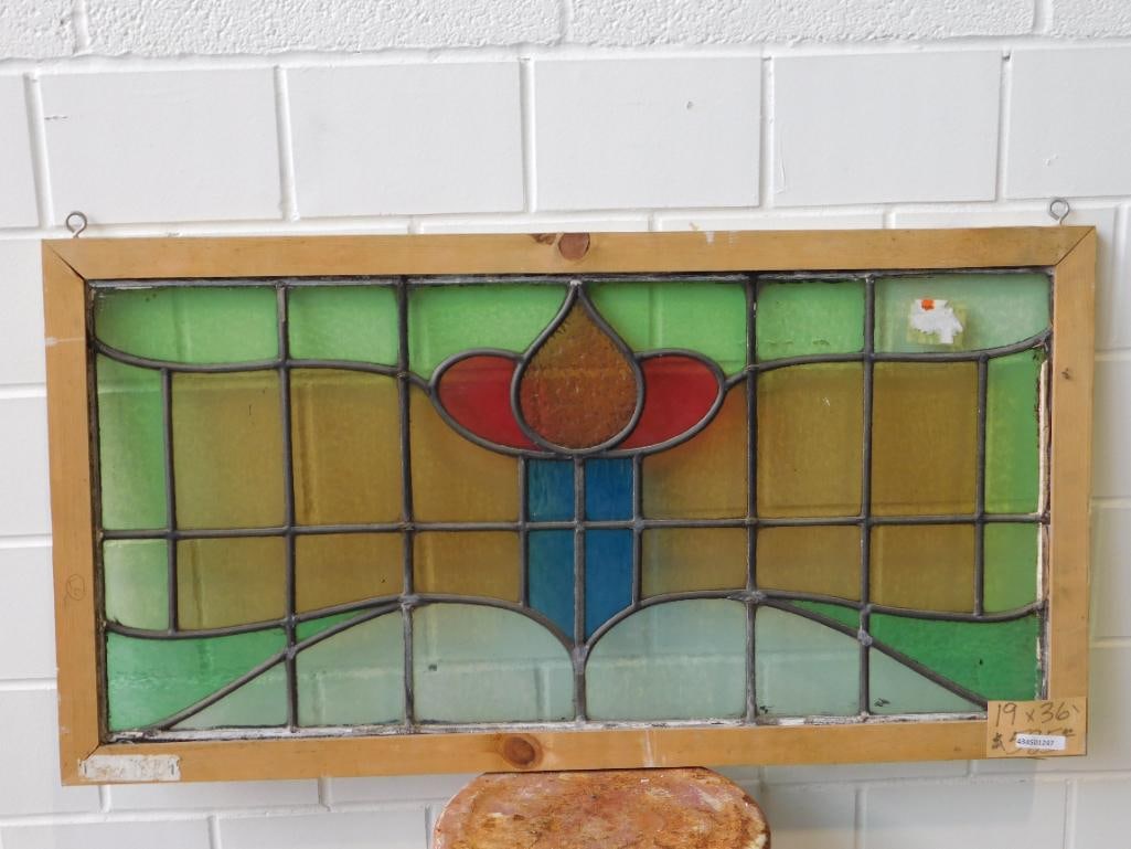 ARCHITECTURAL STAINED GLASS WINDOW ART VINTAGE ANTIQUE (1 of 2)