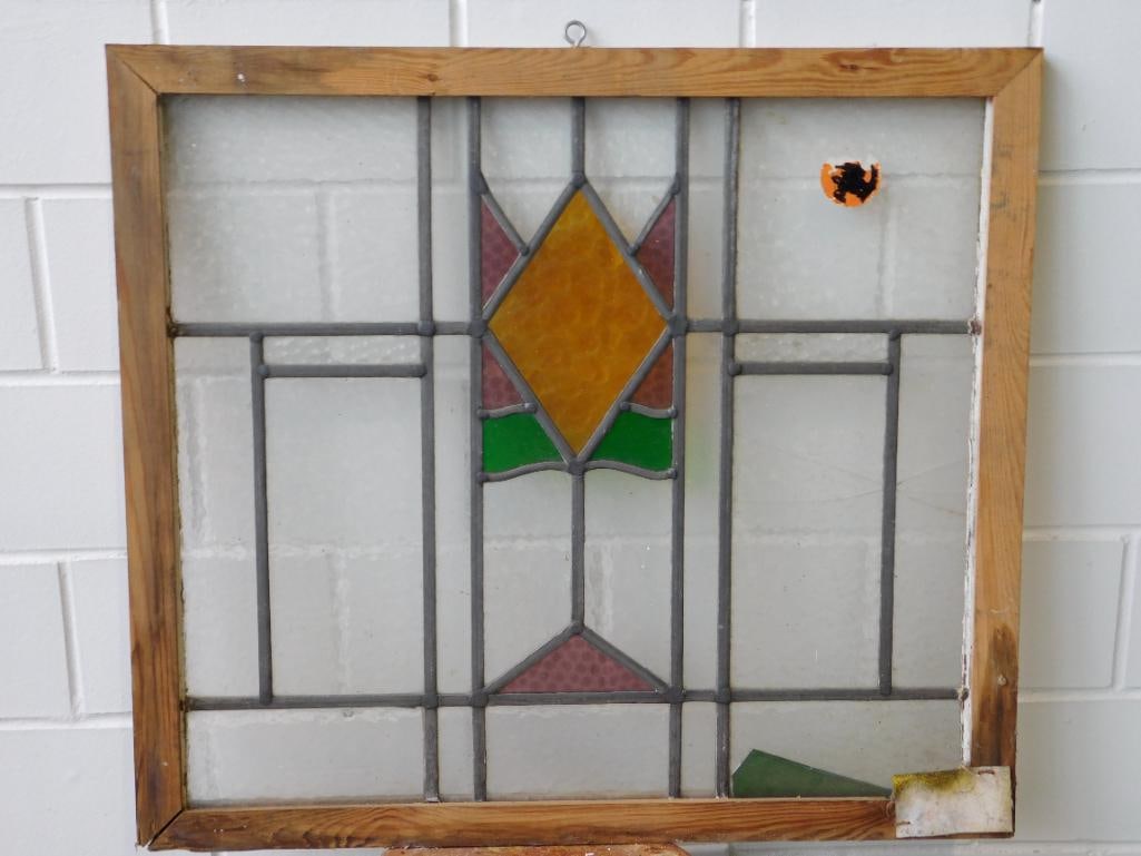 ARCHITECTURAL STAINED GLASS WINDOW ART VINTAGE ANTIQUE (1 of 3)