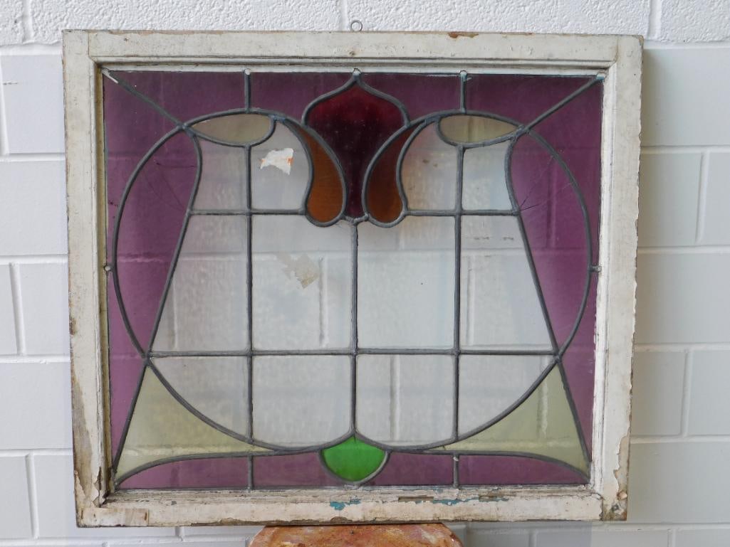 ARCHITECTURAL STAINED GLASS WINDOW ART VINTAGE ANTIQUE (1 of 3)