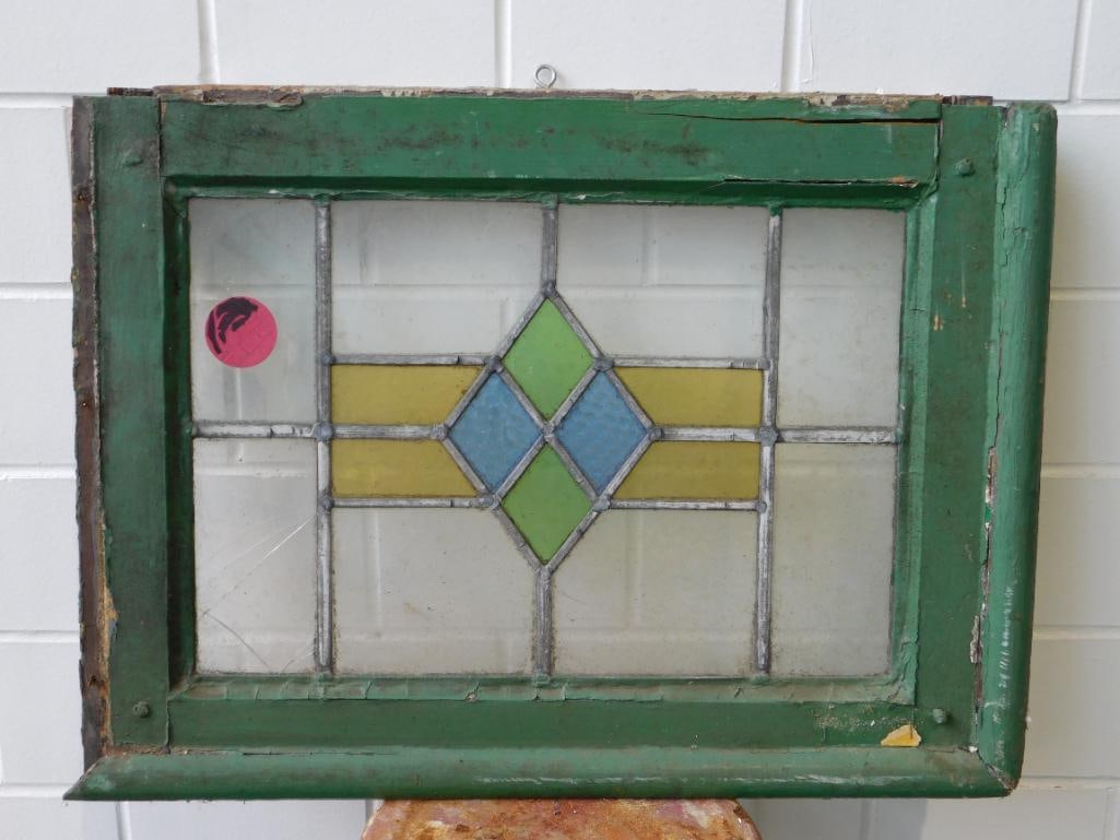 ARCHITECTURAL STAINED GLASS WINDOW ART VINTAGE ANTIQUE (1 of 3)