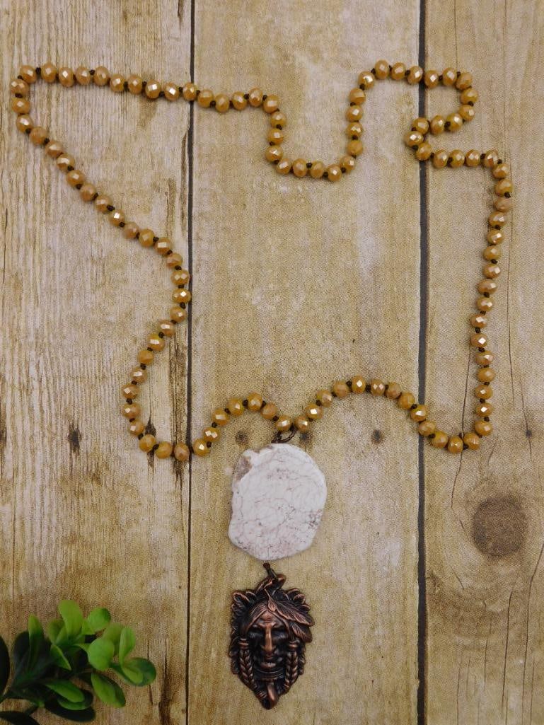 COPPER CHIEF PENDANT ON SPARKLE BEAD NECKLACE: COPPER CHIEF PENDANT ON SPARKLE BEAD NECKLACE