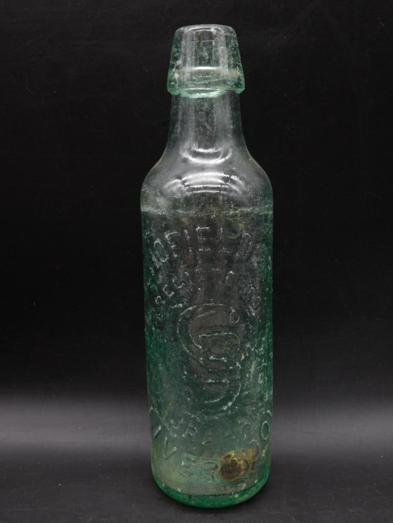 BLOB TOP GREEN GLASS BOTTLE VINTAGE ADVERTISING ANTIQUE: BLOB TOP GREEN GLASS BOTTLE VINTAGE ADVERTISING ANTIQUE