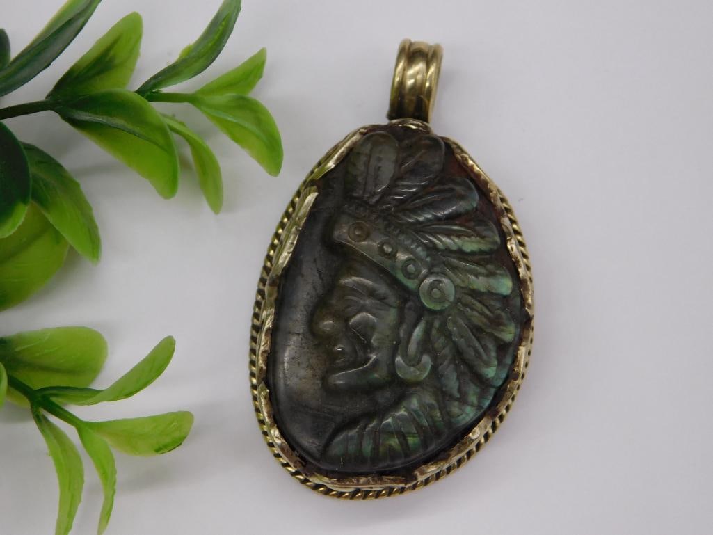 CARVED LABRADORITE CHIEF PENDANT ROCK STONE LAPIDARY SPECIMEN: CARVED LABRADORITE CHIEF PENDANT ROCK STONE LAPIDARY SPECIMEN