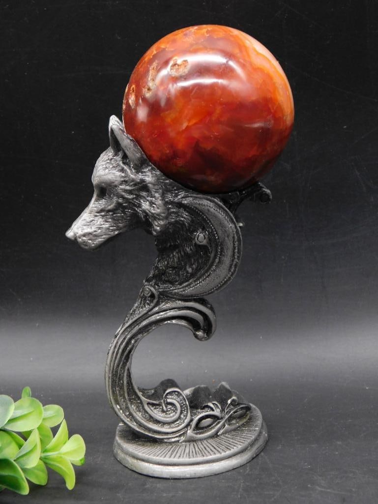CARNELIAN SPHERE ON WOLF DISPLAY ROCK STONE LAPIDARY SPECIMEN: CARNELIAN SPHERE ON WOLF DISPLAY ROCK STONE LAPIDARY SPECIMEN