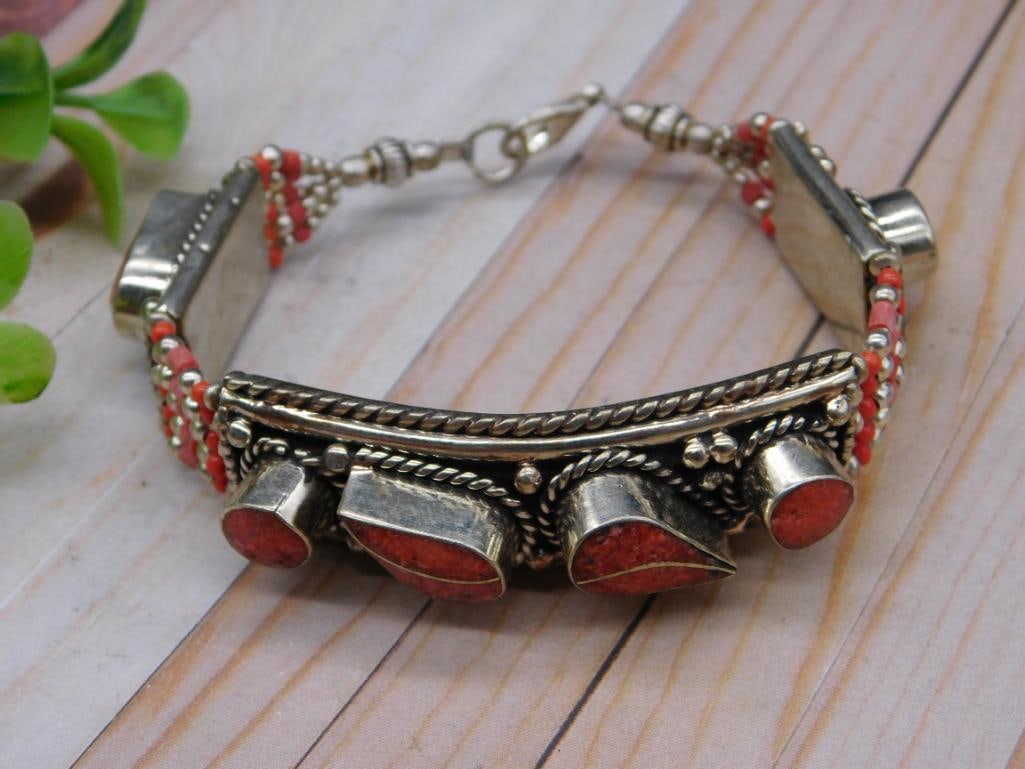 RED CORAL BRACELET ROCK STONE LAPIDARY SPECIMEN: RED CORAL BRACELET ROCK STONE LAPIDARY SPECIMEN