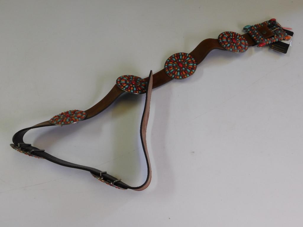 LUCKY AND BLESSED CONCHO STONE BELT SIZE LARGE: LUCKY AND BLESSED CONCHO STONE BELT SIZE LARGE