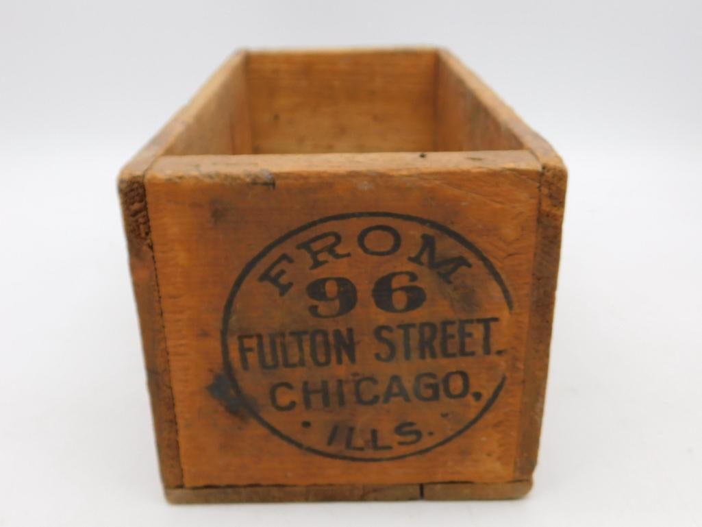 FULTON STREET STAMPED WOODEN CRATE VINTAGE ANTIQUE: FULTON STREET STAMPED WOODEN CRATE VINTAGE ANTIQUE