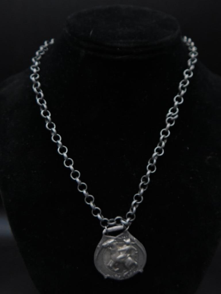 VINTAGE WATCH FOB ON CHAIN NECKLACE ANTIQUE: VINTAGE WATCH FOB ON CHAIN NECKLACE ANTIQUE