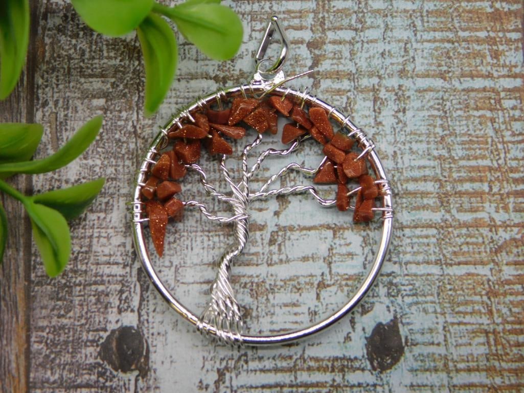 GOLDSTONE TREE OF LIFE WIRE WRAPPED PENDANT: GOLDSTONE TREE OF LIFE WIRE WRAPPED PENDANT