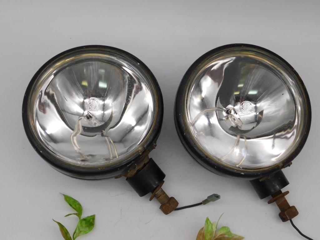 Pair of GE Round Automotive Headlights with Mounts AUTOMOBILIA: Pair of GE Round Automotive Headlights with Mounts AUTOMOBILIA