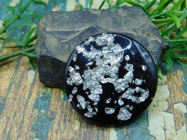 SILVER FLAKE CABOCHON ROCK STONE LAPIDARY SPECIMEN