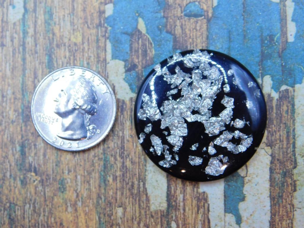 SILVER FLAKE CABOCHON ROCK STONE LAPIDARY SPECIMEN - 2